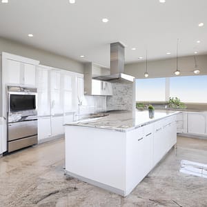 An image showcasing a beautifully renovated kitchen and bathroom